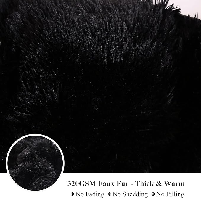 XeGe Soft Plush Body Pillow Cover, 20x54 Big Fluffy Body Pillowcase, Boho Faux Fur Fuzzy Long Decorative Pillow Sham for Bedroom Sofa Couch, Solid Shaggy Throw Bed Pillow Case Black