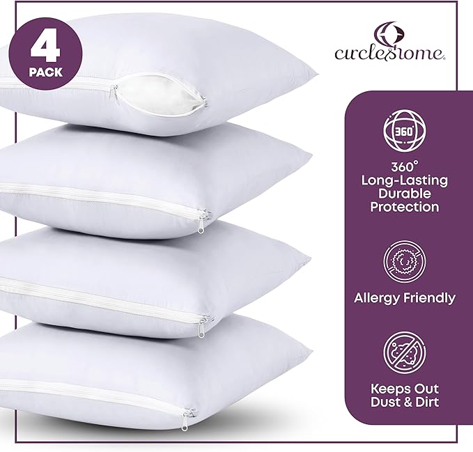 CIRCLESHOME Throw Pillow Protectors - 100% Cotton Breathable Pillowcases - 18 X 18 Square Pillowcases - Protects Pillows from Dirt, Dust and Debris (Square Pillow - 4 Pack- 18x18)
