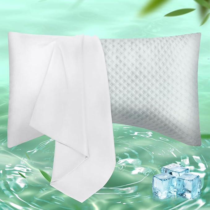 Curved Pillow Case Queen Size, Side Sleeper Pillow Cases Cover Cooling Rayon Derived from Bamboo with Zipper for hot Sleepers Hair and Skin, Breathable Silky Soft Pillowcase 1 Pack 20 * 30 Inches