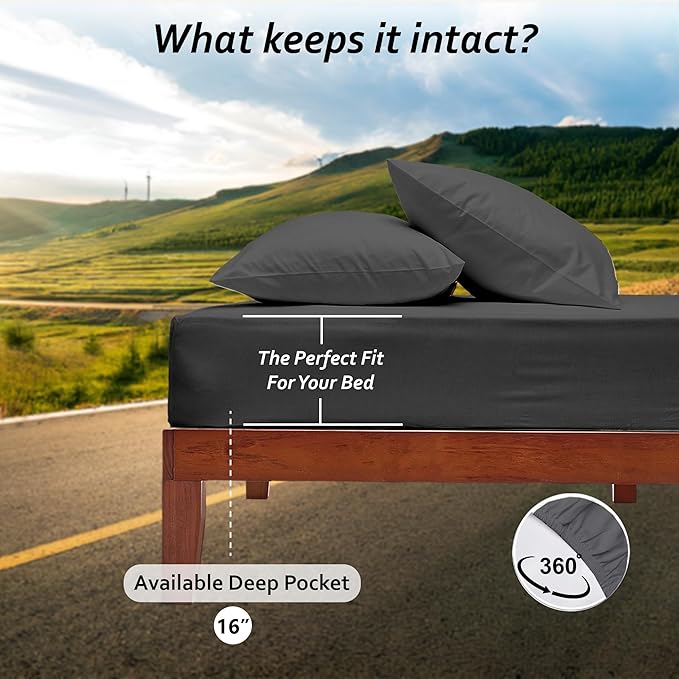 Rajlinen RV Camper King RV Camper Sheet Set (72x80) – 100% Egyptian Cotton, Soft & Cooling, 16” Deep Pocket Fitted Sheet, Luxury Hotel Quality Bedding for RVs, Campers & Motorhomes (Dark Grey Solid)