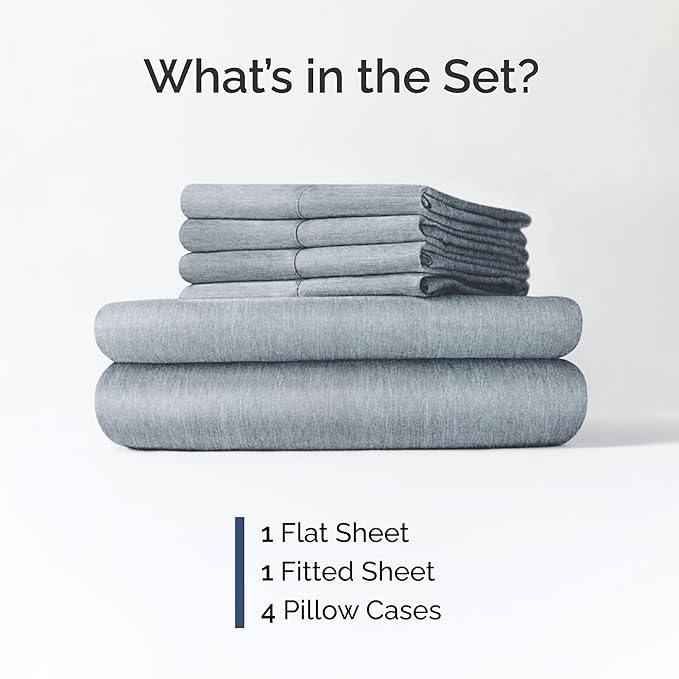 Cal King 6 Piece Sheet Set - Comfy, Breathable & Cooling - Soft Hotel Luxury Bedding for Women, Men, Kids, Teens & Children - 1 Flat & 1 Fitted Sheet & 4 Pillowcases w/ Deep Pockets - Heathered Blue