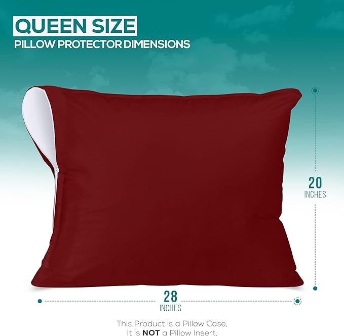 Utopia Bedding Premium 100% Waterproof Pillow Protectors with Zipper Queen Size (Set of 2), Bed Bug and Dust Mite Proof Zippered Pillow Covers, Pillow Encasement Cases, Red
