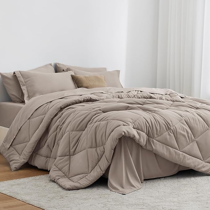 Love's cabin Twin XL Comforter Set Burlwood, 5 Pieces Twin XL Bed in a Bag, All Season Bedding Sets with 1 Comforter, 1 Flat Sheet, 1 Fitted Sheet, 1 Pillowcase and 1 Pillow Sham | Soft, Breathable, Lightweight, Comfortable