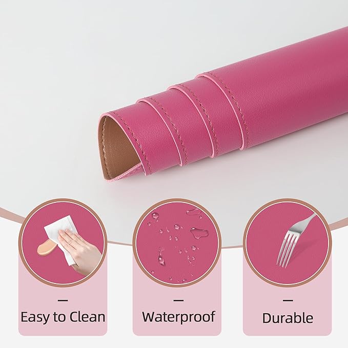Makeup Mat for Vanity to Protect Desk Top 31.5 x 15.7 in, Dual-Sided Makeup Mat, Easy to Clean Desk Pad - Waterproof and Oilproof Vanity Accessories (Hot Pink and Khaki)