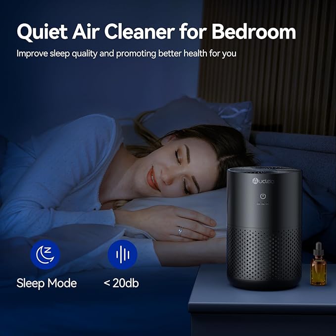 Aucleia Air Purifiers for Bedroom Home with H13 True HEPA Filter, 20dB Quiet Air Cleaner for Pets Hair Dander Odor, Smoke Dust Pollen, Aromatherapy Function, Black