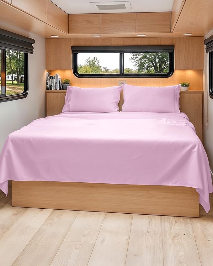Short Queen Size 4 Piece Sheet Set - RV Short Queen, Ultra-Soft, Breathable & Cooling Bed Sheets Set w/ Deep Pockets - Hotel Luxury Bedding for Women & Men - Wrinkle Free & Fade Resistant - Light Pink