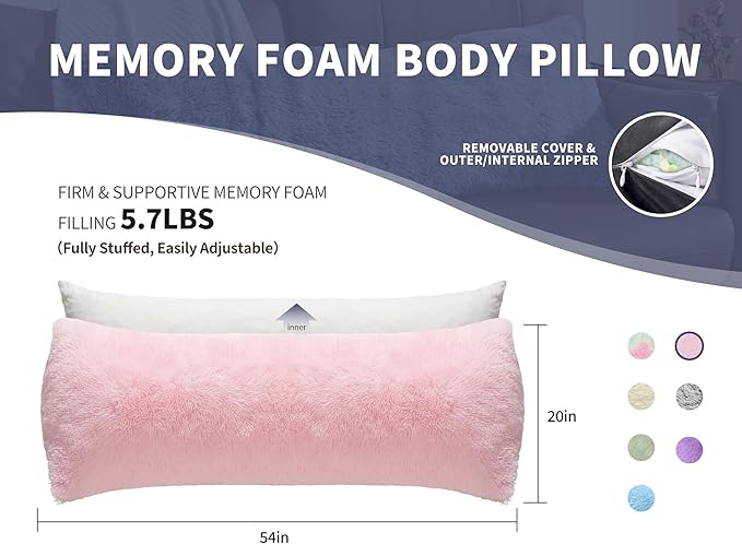 WSOFRLAC Knee Hip Pillow for Side Back Sleepers 20x54 Kids Pink Body Pillow Pillowcase with Memory Foam Pregnant Pillows for Sleeping King Size Body Bed Pillows Insert Machine Washable