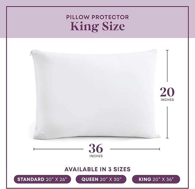 CirclesHome Pillow Protectors 4 Pack King Zippered - 100% Cotton Breathable Pillowcases - Protects Pillows from Dirt, Dust and Debris (King - Set of 4 - 20x36)