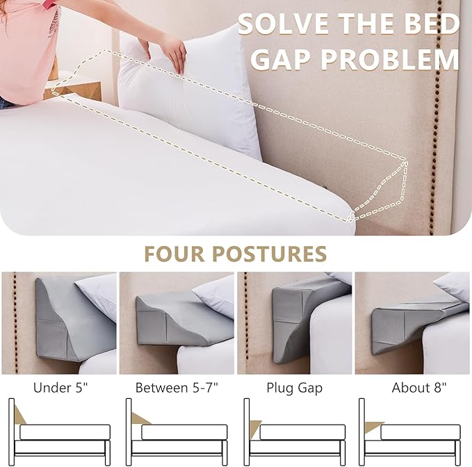 Bed Wedge Pillow for Headboard Gap Filler King(76"x6"x10")– Triangle Pillow Wedge for Bed, Mattress Wedge Gap Filler for Headboards, Soft Washable Cover, Neck Back Support&Sleeping Pillow Wedge, Gray