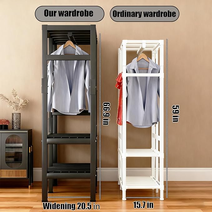 Freestanding Heavy Duty Wardrobe Closet with Magnetic Door, Portable Metal Closets, Foldable Wardrobecloset Organizers and Storage, for Bedrooms, Apartments, and Tenant (Black, 33.4in)