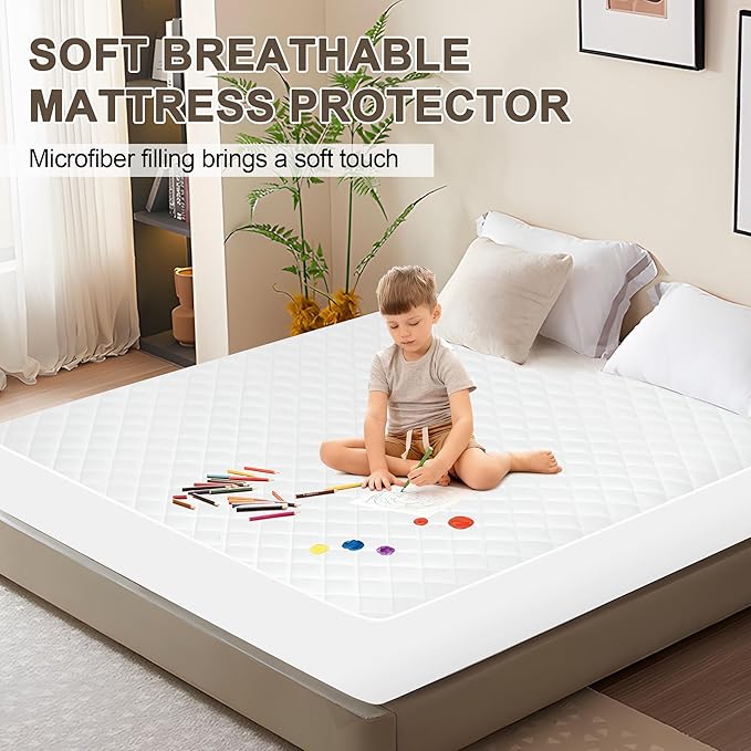 GUHER Waterproof Mattress Protector California King Size,Breathable Bed Cover 3D Air Fabric Mattress Pad Cover,Noiseless＆Ultra-Soft Washable Bed Cover with 6"-14" Deep Pocket (White)