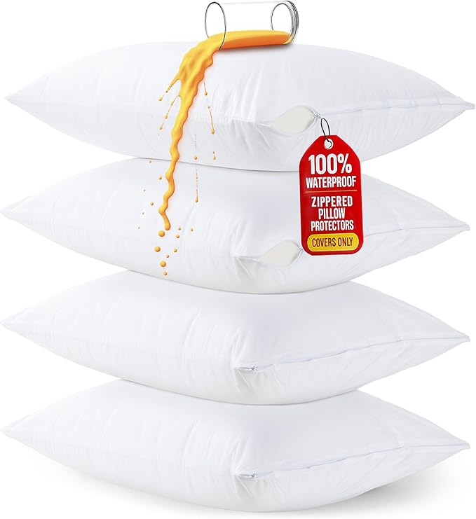 Set of 4 Pillow Protectors with Zipper Toddler Size, Bed Bug and Dust Mite Proof Pillow Covers, Ultra Soft Pillow Encasements, Moisture Wicking and Waterproof Pillow Cases by Utopia Bedding (White)
