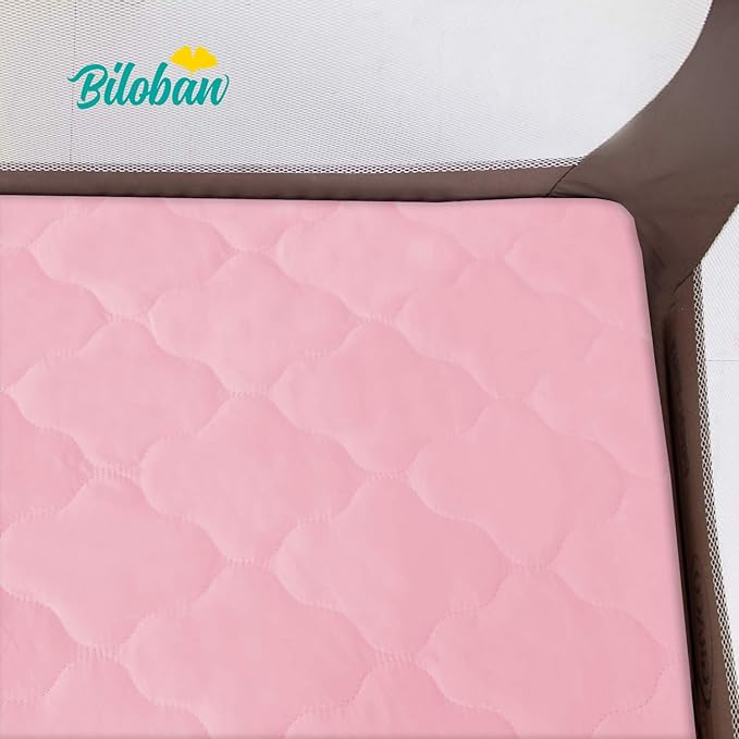 Mattress Pad Cover for Pack and Play Girls, Ultra Soft Pink Waterproof Playard Sheet|Mini Crib Sheet Quilted 39" x 27" fits for Baby Foldable and Playard Mattress, Portable Mini Crib