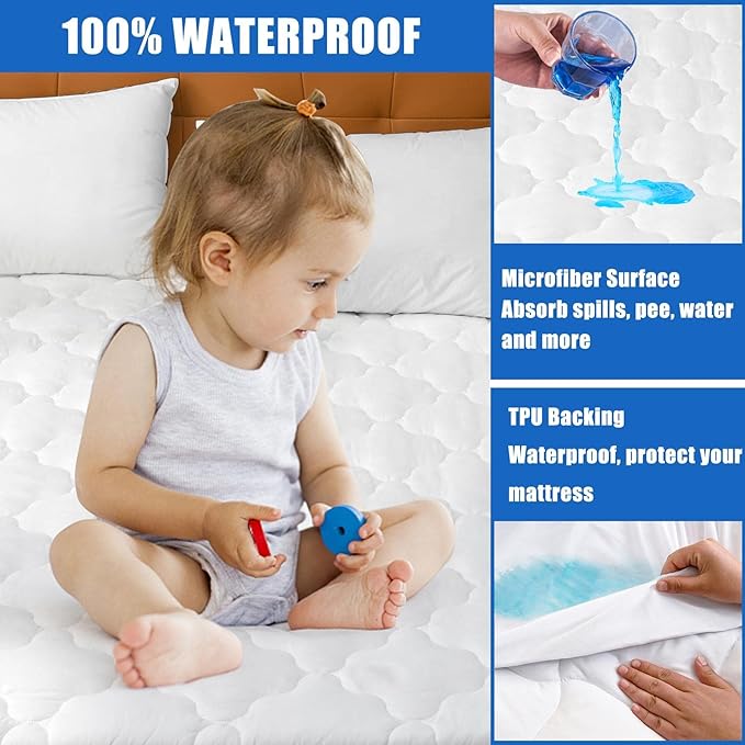 Waterproof Mattress Protector Full Size, 6''-21'' Deep Pocket Fitted Quilted Mattress Pad Cover, Breathable, Hollow Cotton Alternative Filling Mattress Pad Cover, Full Size