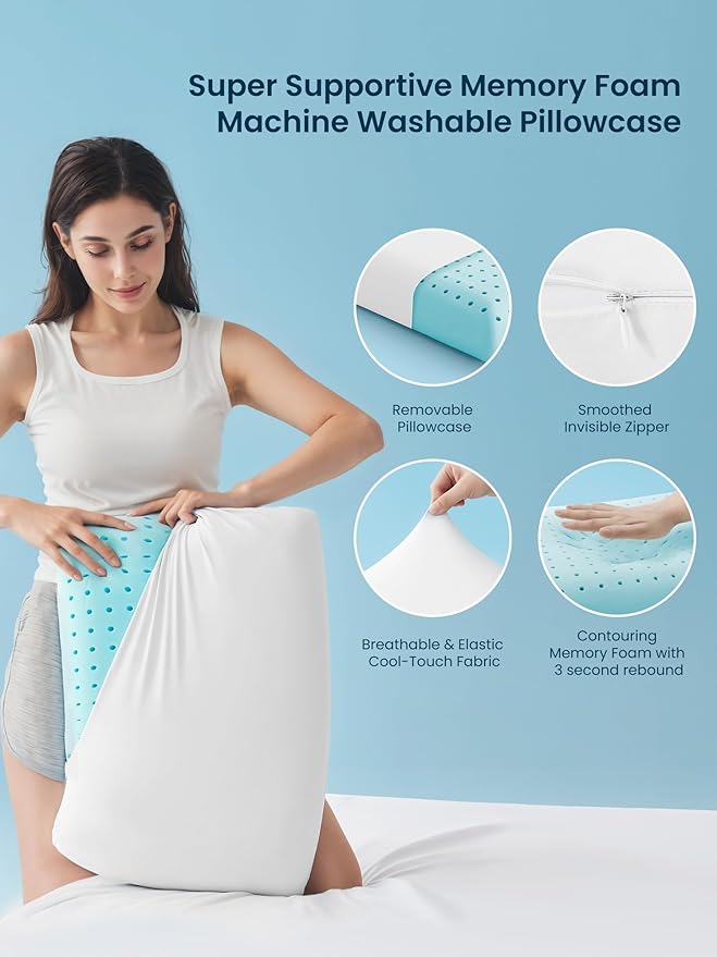 SLEEP ZONE Cooling Memory Foam Pillow - Odorless, Breathable, Skin-Friendly with Superior Support for Back, Stomach or Side Sleepers, Home, Hotel, Hospital Essentials (White, Standard, 1 Pack)