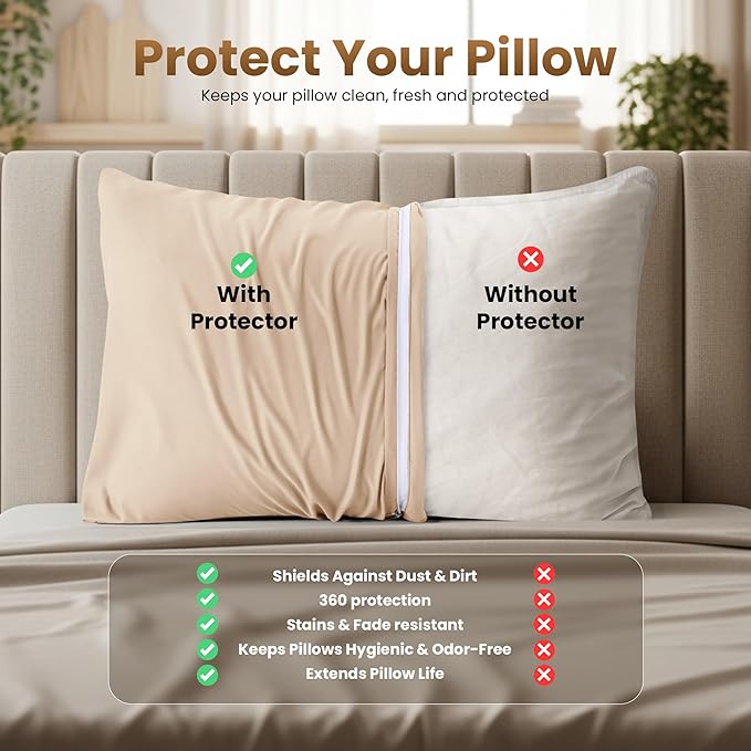 Utopia Bedding 4 Pack Pillow Protectors with Zipper Queen Size, Soft Brushed Microfiber Fabric Pillow Cases, Shrinkage and Fade Resistant Pillow Covers (Beige)