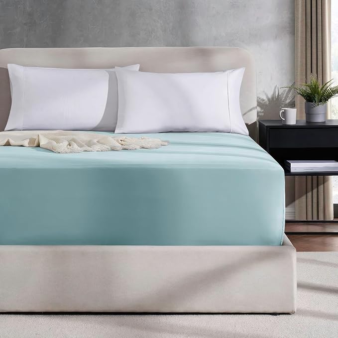 Nestl Light Blue California King Fitted Sheet Extra Deep Pocket, Hotel Luxury Cal King Fitted Sheet Only Easily Fits 18 to 24 Inch Mattress, Super Soft, Wrinkle-free, and Breathable with Corner Straps