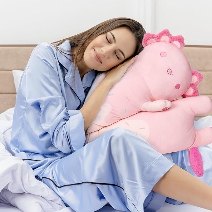 Mewaii Long Axolotl Plush 5 Sizes, 120% Extra Filling Giant Plushness Kids Body Pillow, Kawaii Cute Pink Axolotl Stuffed Animals Plushies, Big Long Body Pillow Cat Plush Gift for Girls 44”
