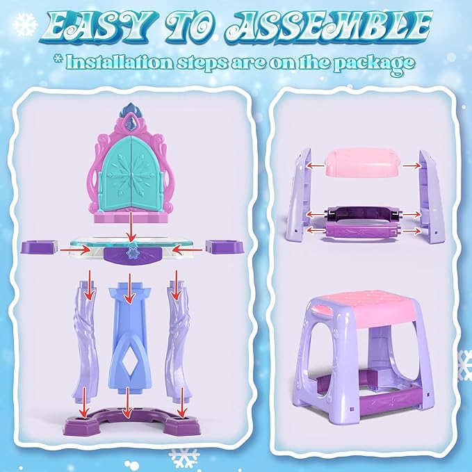 Lehoo Castle Kids Vanity Table and Chair Set, Girls Makeup Table with Mirror Stool Lights Music, Toddler Pretend Play Vanity Set for Princess Dress Up, Girl Toys Gifts for Age 3 4 5 Years Old