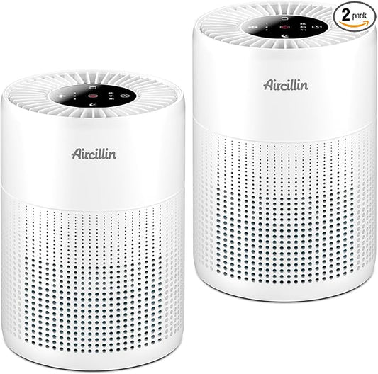 Aircillin 2 Pack Air Purifiers for Bedroom H13 True HEPA Air Filter Cleaner, Odor Eliminator, Remove Smoke Dust Pollen Pet Dander, Night Light For Home Living Room Dorm, Quiet 24dB Filtration System