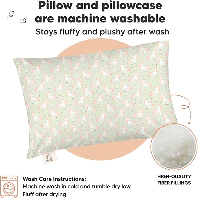 Toddler Pillow with Pillowcase - 13x18 My Little Dreamy Kids Travel Bed Pillows for Sleeping, Organic Cotton Small Pillowcase, Soft & Breathable, Machine Washable, Toddlers 2-5 years old (Grace)