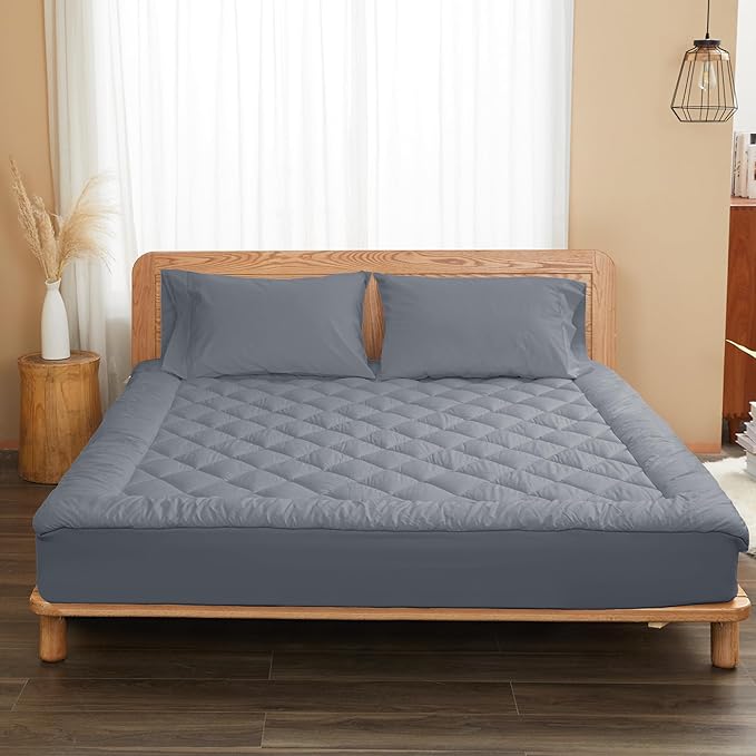 King Size Mattress Pad Cotton Top Mattress Cover Quilted Fitted Mattress Protector with 18-22" Deep Pocket Down Alternative Fill Noiseless & Breathable (King, Dark Grey)