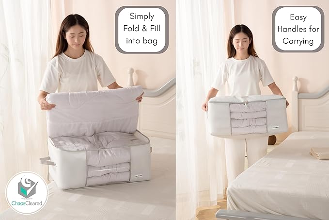 Comforter Storage Bag - Folding Organizer bag for King/Queen Comforters, Pillows, Blankets, Bedding/Quilt, Blanket, Duvet, Mothproof Space Saver; Large Collapsible Organizers, 24"x14"x11"