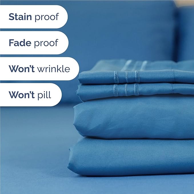 Full Size 4 Piece Sheet Set - Comfy Breathable & Cooling Sheets - Hotel Luxury Bed Sheets for Women and Men - Deep Pockets, Easy-Fit, Soft and Wrinkle Free Sheets - Denim Blue Oeko-Tex Bed Sheet Set