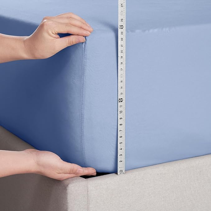 Nestl 2 Pack Calm Blue Fitted Sheet Extra Deep Pocket, Hotel Luxury FullFitted Sheet Only Easily Fits 18 to 24 Inch Mattress, Super Soft, Wrinkle-Free and Breathable with Corner Straps