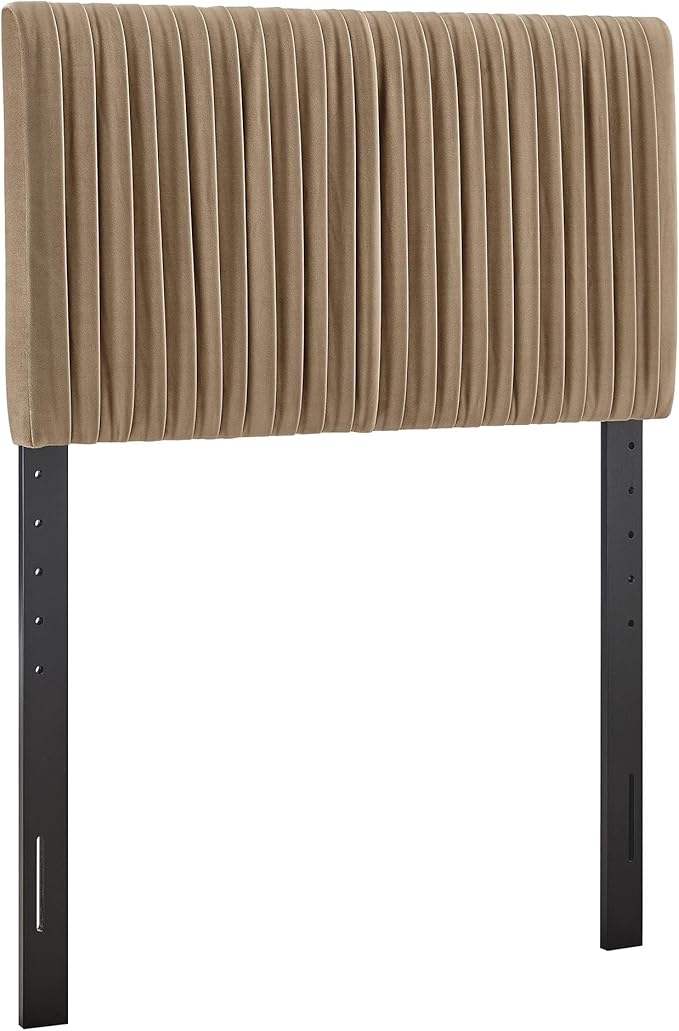 Modway Eloise Twin Velvet Headboard with Ruched Details in Taupe - Modern Bed Headboard Only with Stain-Resistant Performance Upholstery, Height-Adjustable Mount