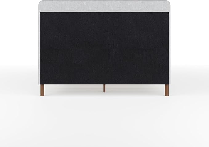 Martha Stewart Britta Platform Bed with Headboard & Footboard, Faux Linen Upholstery with Piping Detail, Rounded Headboard, No Box Spring Needed, Full, Gray
