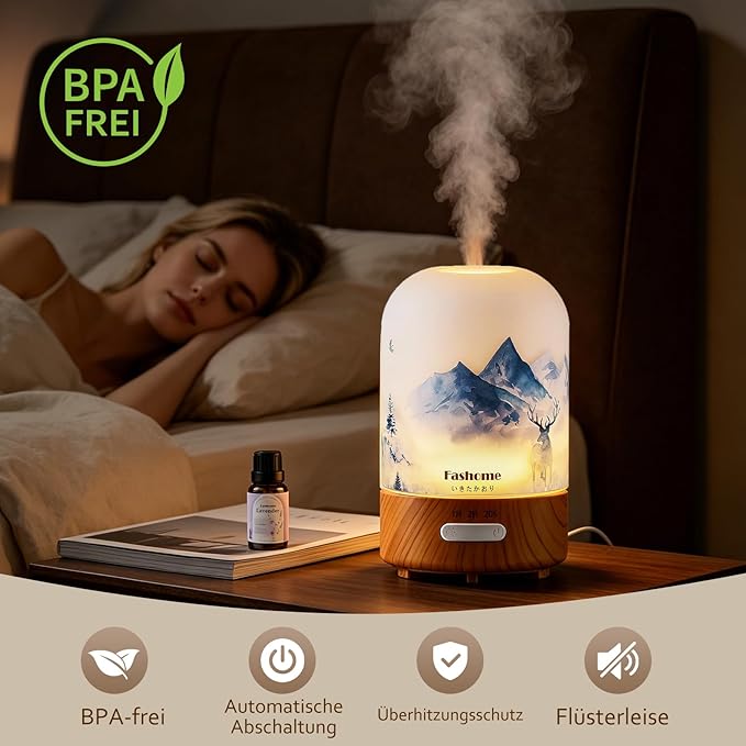 Essential Oil Diffuser, Hand Blown Glass Aromatherapy Diffuser, Ultrasonic Cool Mist Scent Aroma Humidifier, Diffuser Oil Machine Whisper Quiet with Auto Shut-Off for Home Bedroom Office(<25dB)