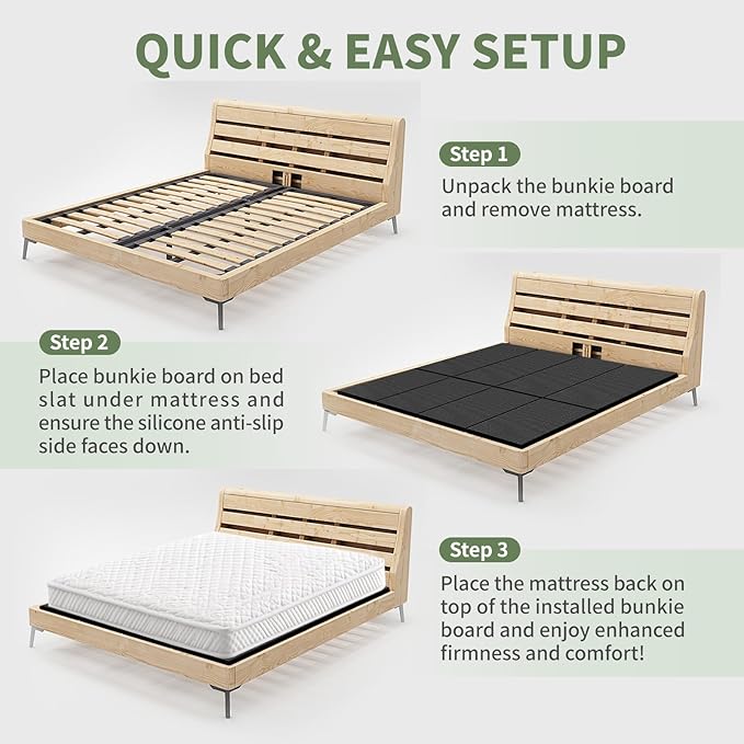 Upgraded S-Curved Rib Bunkie Board Queen Size 60"x 80" 10mm Heavy Duty Under Mattress Bed Support Slats - Breathable, Noise Minimizing, Moisture Resistant Bunkieboards