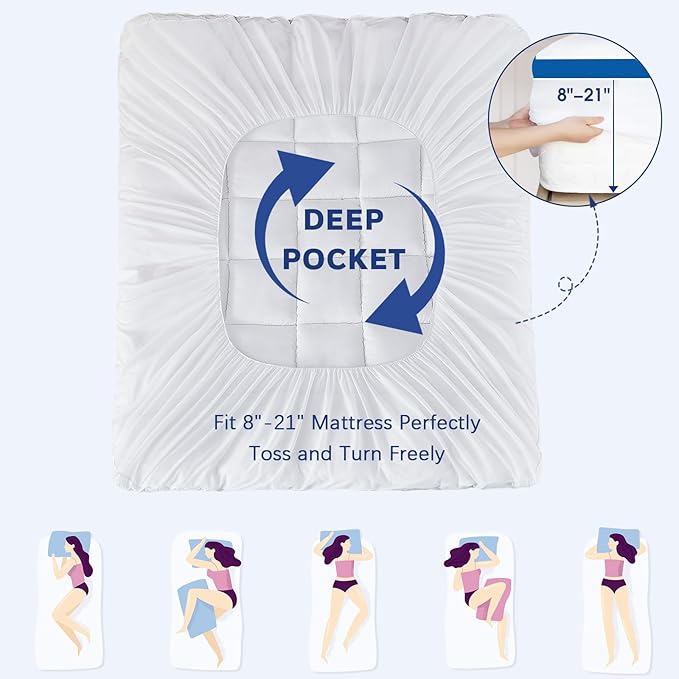 Mattress Topper Twin XL College Dorm, Waterproof Bed Topper Twin XL Mattress Pad Cover for College, Cooling Pillow Top Mattress Topper with Deep Pockets Fluffy Fill Mattress Protector