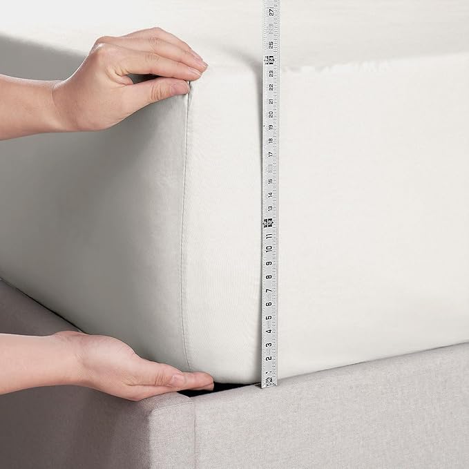 Nestl 4 Pack Off White Fitted Sheet Extra Deep Pocket, Hotel Luxury Cal King Fitted Sheet Only Easily Fits 18 to 24 Inch Mattress, Super Soft, Wrinkle-Free and Breathable with Corner Straps