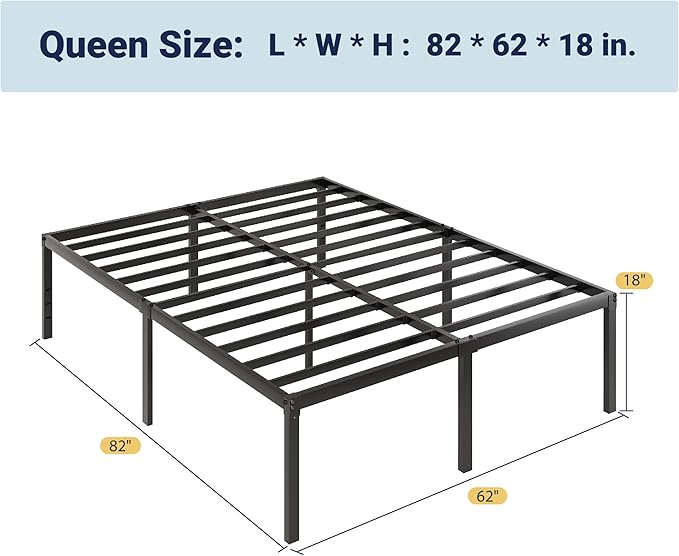 Allewie Queen Bed Frame, 18 Inch Metal Platform Beds with Storage Space, No Box Spring Needed and Easy Assembly, Black