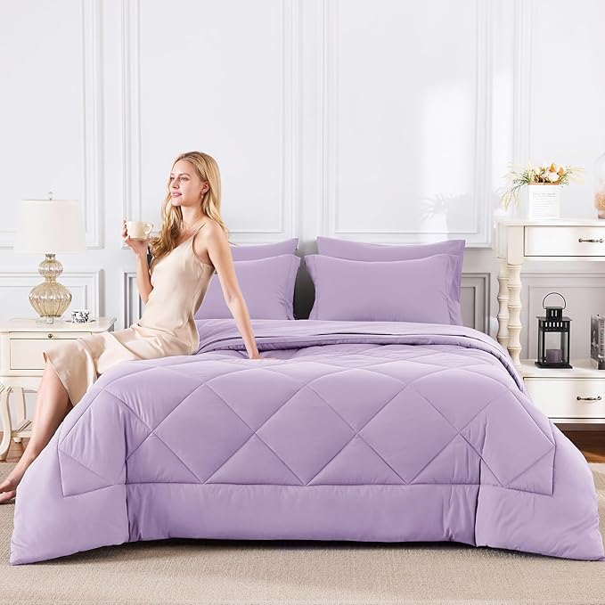 CozyLux Twin XL Comforter Set Light Purple - 5 Pieces Twin Extra Long Bed in a Bag for College Dorm, All Season Bedding Set for Girls and Boys, Soft Bed Set with Comforter, Sheets, Pillowcase & Sham