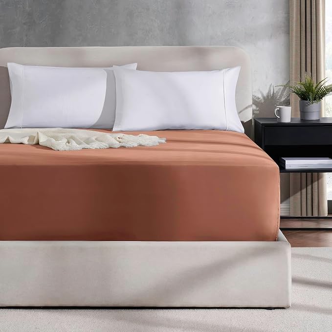 Nestl 2 Pack Rust Fitted Sheet Extra Deep Pocket, Hotel Luxury TwinFitted Sheet Only Easily Fits 18 to 24 Inch Mattress, Super Soft, Wrinkle-Free and Breathable with Corner Straps