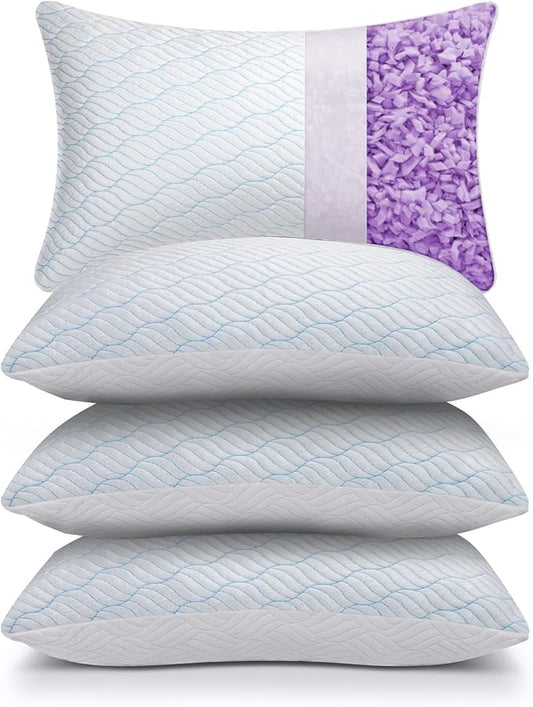 WISHSMILE Cooling Pillows Queen Size Set of 4, Shredded Memory Foam Pillows with Zipper, Adjustable Firmness for Sleeping Cool Cold Pillow for Hot, Side Sleepers,20x30,4 Pack