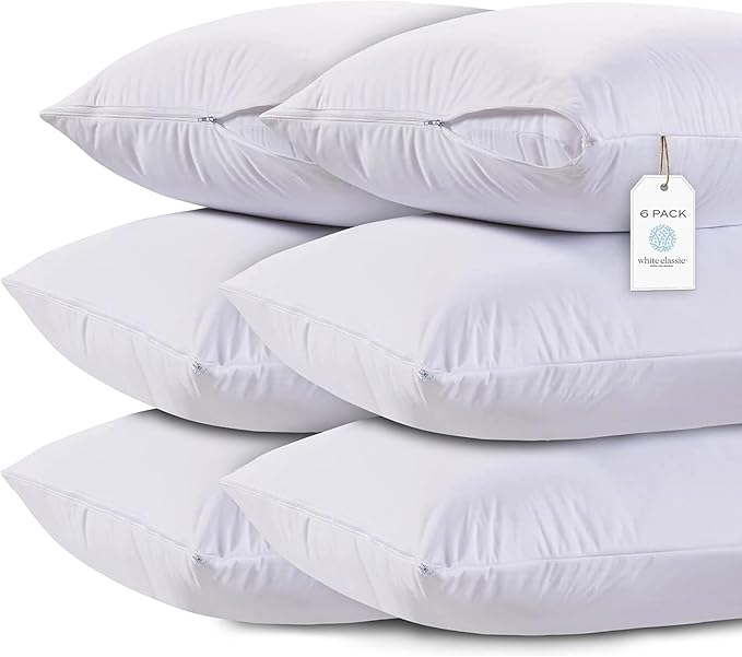 White Classic Pillow Cases Queen Size Set of 6-20 x 30 Ultra-Soft Queen Pillow Protectors with Zipper, 200 Thread Count, Envelope Closure, Pillow Shams