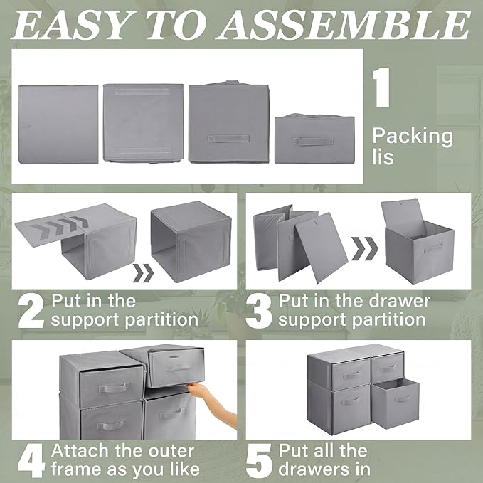 Weysat 4 Cube Stackable Under Dorm Bed Storage Container Foldable Closet Drawer Organizer Fabric Storage Cube Bins for Dorm Essentials College Closet Bedroom Living Room Nursery(Dark Gray,17.72 Inch)