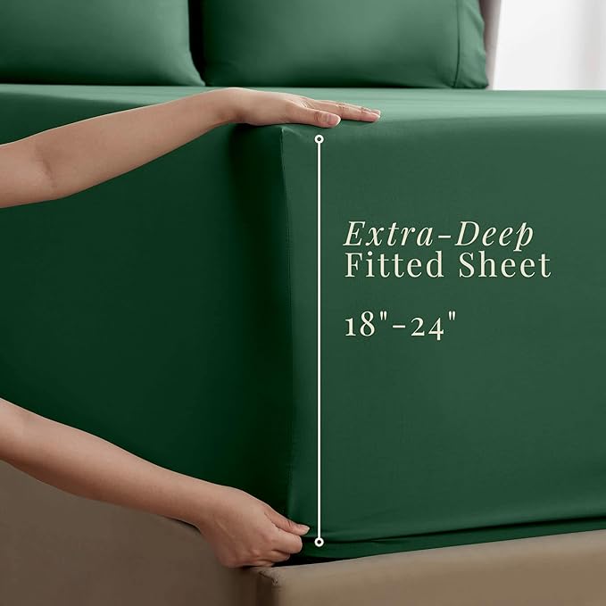 Hearth & Harbor Bed Sheets, Luxury Soft 6 Piece Bed Sheet Set Extra Deep Pocket Fitted Sheets Fits Mattress up to 21", Double Brushed Bedding Sheets & Pillowcases, Queen, Hunter Green