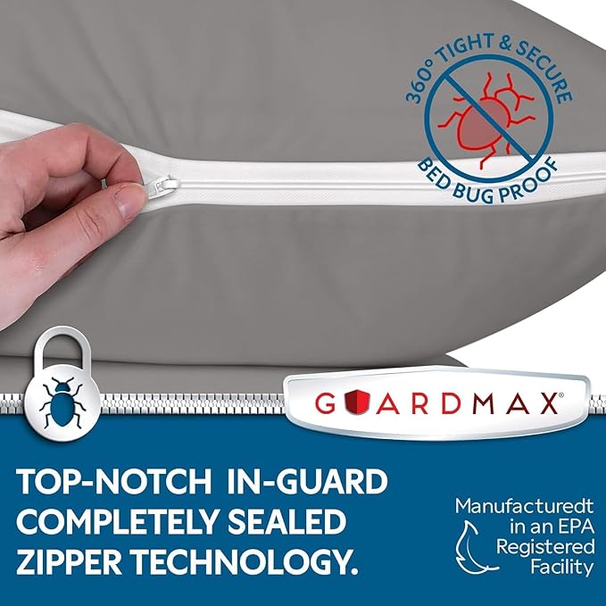 Guardmax Waterproof Pillow Protector Grey King Size - Zippered Bed Bug Pillow Protector 8 Pack - Hypoallergenic Pillow Case Cover Protects from Bedbug, Dust Mite, and Liquid Spills - (20 X 36)