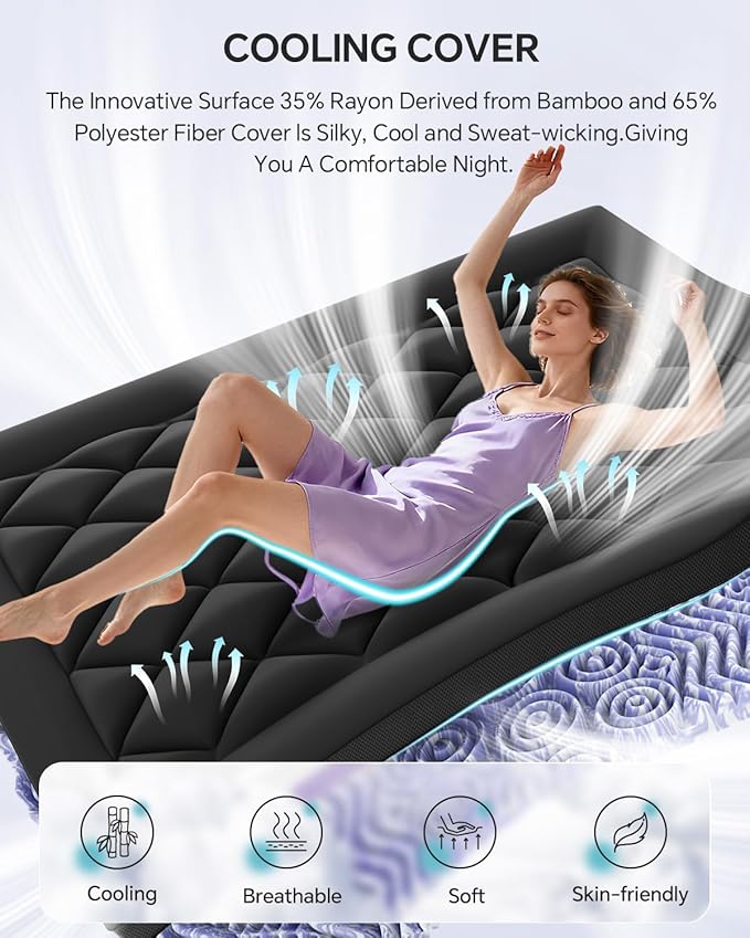 ChiXpace Dual Layer 4 Inch Memory Foam Mattress Topper King - 2 Inch Gel Memory Foam and 2 Inch Pillow Top Mattress Pad, 7-Zone Egg Crate King Size Mattress Topper (Black-White)