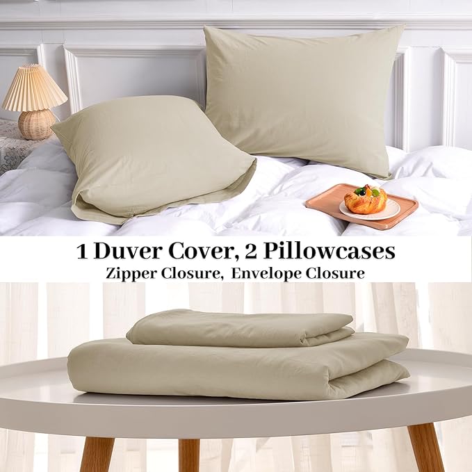NEXHOME PRO Duvet Cover Set 100% Washed Cotton Oversized King 120"x98" Linen Feel Textured Organic 3 Pieces Bedding Set with Zipper Closure and Corner Ties, Breathable(Cream Grey, No Comforter)