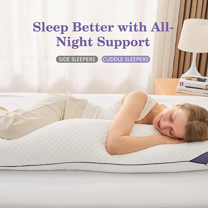 HOMELAB Adjustable Shredded Memory Foam Body Pillow Bundle with Gray Mulberry Silk Pillowcase, Cooling Long Pillow Full Support for Side Sleepers, Back, Hip & Leg Comfort, 1 Pack 20"x52"