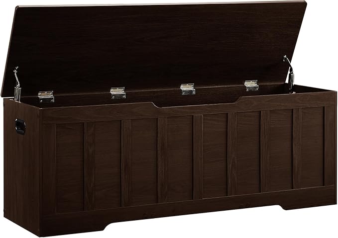 VANKILEY 51.2" Storage Chest Extra Large,Storage Bench with 2 Safety Hinges,Shoe Bench,51.2 * 15.7 * 19.1 inches,Wooden Trunk for Bedroom,livingroom,entryway,Supports 220 lb,Easy Assembly(Espresso).