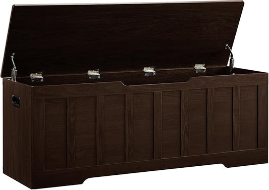 VANKILEY 51.2" Storage Chest Extra Large,Storage Bench with 2 Safety Hinges,Shoe Bench,51.2 * 15.7 * 19.1 inches,Wooden Trunk for Bedroom,livingroom,entryway,Supports 220 lb,Easy Assembly(Espresso).
