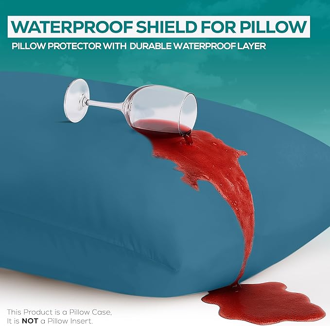 Utopia Bedding Premium 100% Waterproof Pillow Protectors with Zipper Queen Size (Set of 2), Bed Bug and Dust Mite Proof Zippered Pillow Covers, Pillow Encasement Cases, Denim Blue