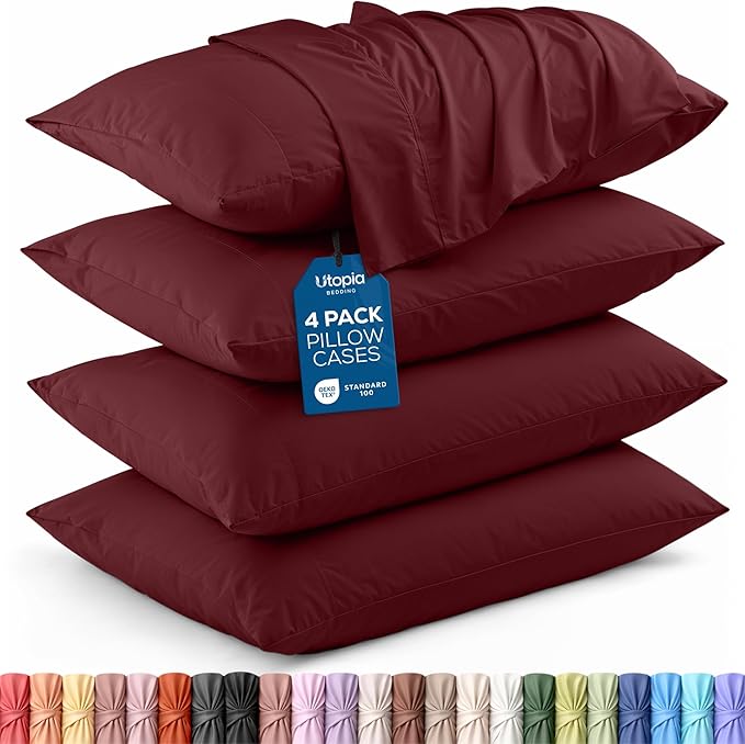 Utopia Bedding Queen Pillow Cases - 4 Pack - Envelope Closure - Soft Brushed Microfiber Fabric - Shrinkage and Fade Resistant Pillow Covers Queen Size 20 X 30 Inches (Queen, Burgundy)